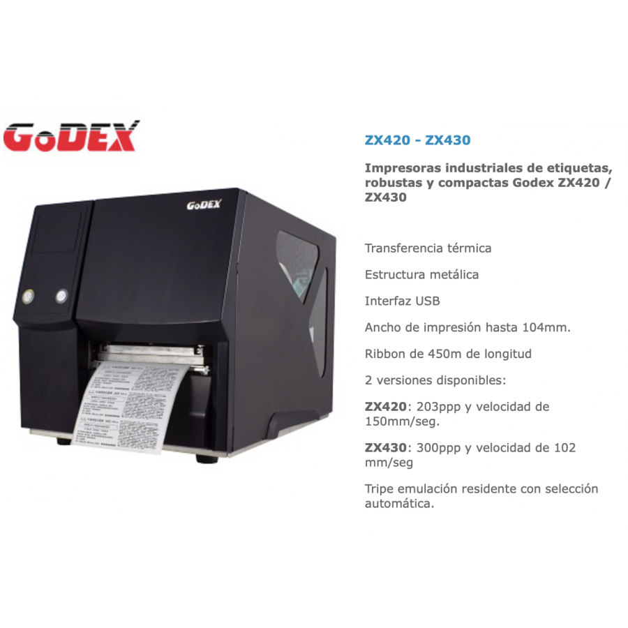 Impresoras Industriales de Etiquetas, robustas y compactas Godex ZX420 / ZX430